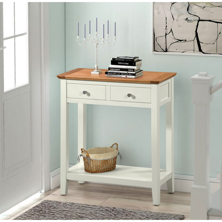 Eddie Console Table Oak Top and Green Off White Frame